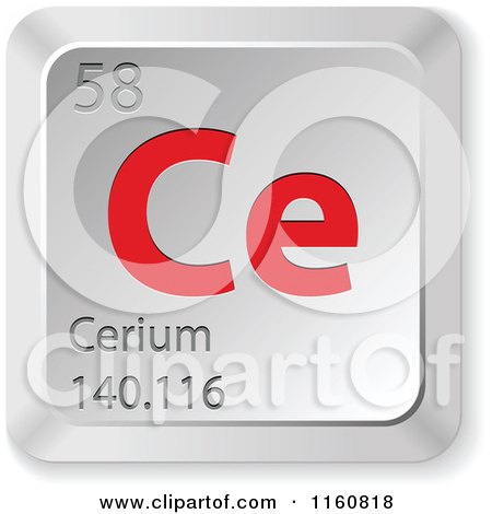 Clipart of a 3d Red and Silver Cerium Chemical Element Keyboard Button - Royalty Free Vector Illustration by Andrei Marincas