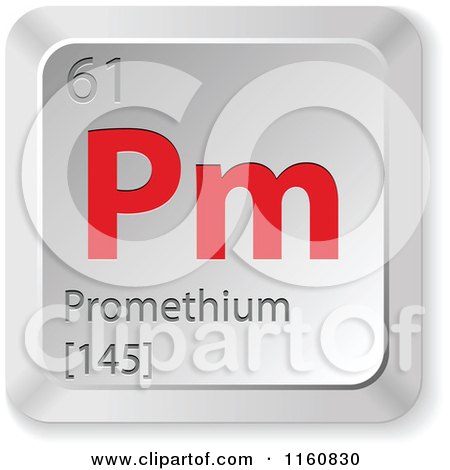 Clipart of a 3d Red and Silver Promethium Chemical Element Keyboard Button - Royalty Free Vector Illustration by Andrei Marincas