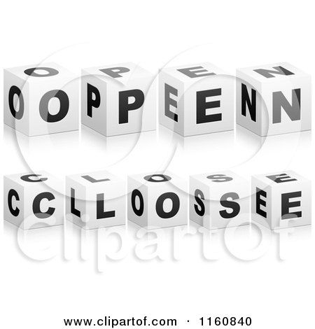 Clipart of 3d Black and White OPEN and CLOSE Cubes - Royalty Free Vector Illustration by Andrei Marincas