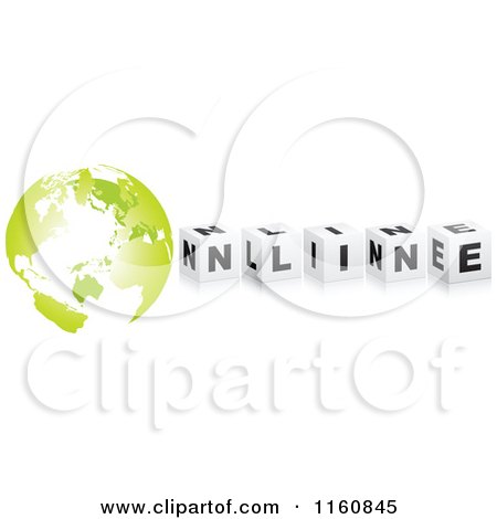 Clipart of a 3d Black and White ONLINE Cubes with a Green Globe - Royalty Free Vector Illustration by Andrei Marincas