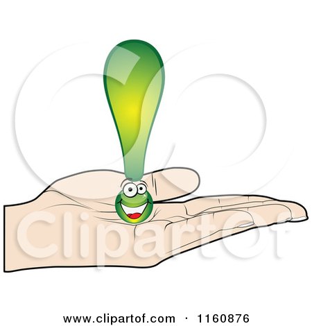 Clipart of a Hand Holding a Happy Green Exclamation Point - Royalty Free Vector Illustration by Andrei Marincas