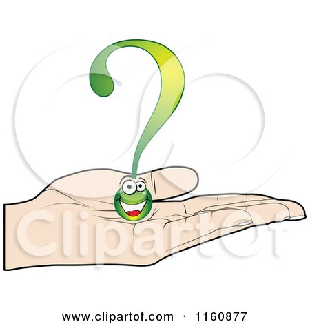 Clipart of a Hand Holding a Happy Green Question Mark - Royalty Free Vector Illustration by Andrei Marincas