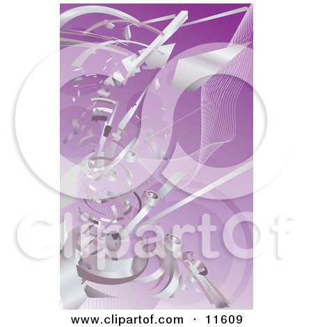 Silver Technology Scraps Exploding Over Purple Clipart Illustration by AtStockIllustration