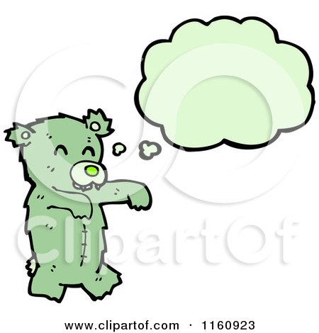 Cartoon of a Thinking Green Zombie Teddy Bear - Royalty Free Vector Illustration by lineartestpilot