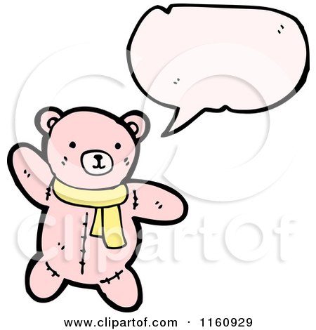 Cartoon of a Talking Pink Teddy Bear in a Scarf - Royalty Free Vector Illustration by lineartestpilot