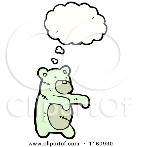 Cartoon of a Thinking Green Zombie Teddy Bear - Royalty Free Vector Illustration by lineartestpilot