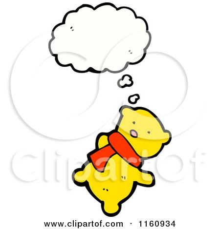 Cartoon of a Thinking Yellow Teddy Bear in a Scarf - Royalty Free Vector Illustration by lineartestpilot