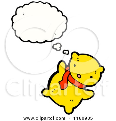 Cartoon of a Thinking Yellow Teddy Bear in a Scarf - Royalty Free Vector Illustration by lineartestpilot
