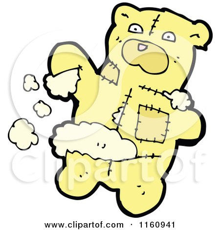 Cartoon of a Ripped Yellow Teddy Bear and Stuffing - Royalty Free Vector Illustration by lineartestpilot