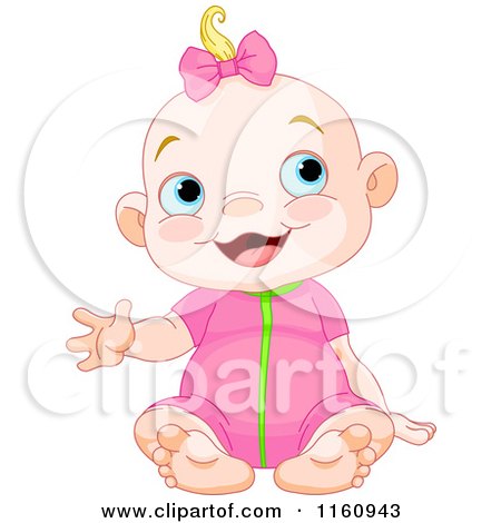 Cartoon of a Happy Blond Caucasian Girl Sitting and Waving - Royalty Free Vector Clipart by Pushkin
