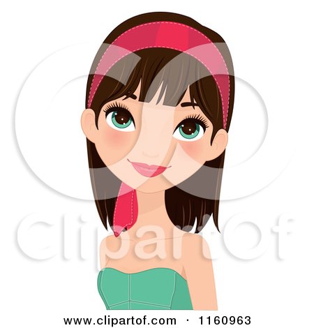 Clipart of a Pretty Brunette Woman with Green Eyes and a Pink Headband 2 - Royalty Free Vector Illustration by Melisende Vector