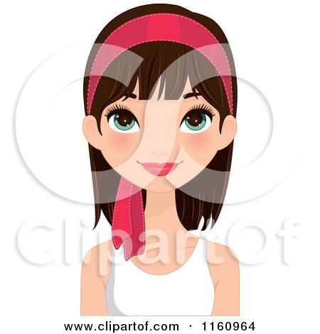 Clipart of a Smiling Pretty Brunette Woman with Green Eyes and a Pink Headband - Royalty Free Vector Illustration by Melisende Vector