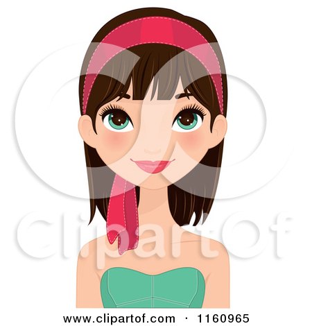 Clipart of a Pretty Brunette Woman with Green Eyes and a Pink Headband - Royalty Free Vector Illustration by Melisende Vector