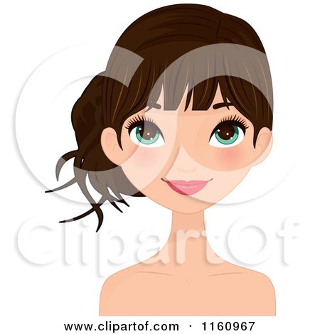 Clipart of a Pretty Brunette Woman with Long Eye Lashes and Her Hair in an up Do - Royalty Free Vector Illustration by Melisende Vector