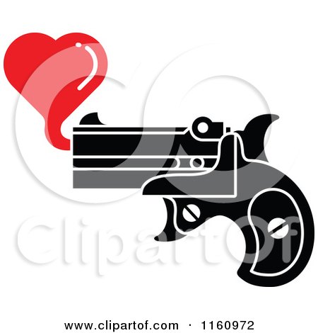 Cartoon of a Pistol Shooting a Red Bubble Heart - Royalty Free Vector Clipart by Zooco
