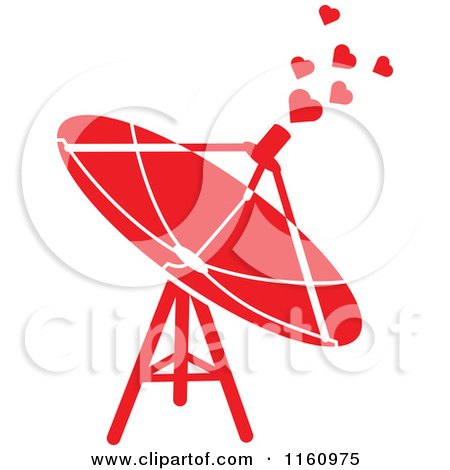 Cartoon of a Red Satellite Dish and Antenna with Hearts - Royalty Free Vector Clipart by Zooco