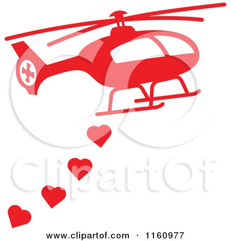 Cartoon of a Red Helicopter with Valentine Hearts - Royalty Free Vector Clipart by Zooco