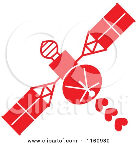 Cartoon of a Red Space Satellite with Hearts - Royalty Free Vector Clipart by Zooco