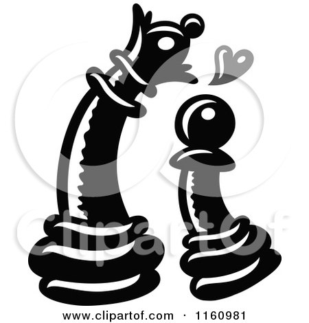 Cartoon of a Black Chess Pawn Piece in Love with a Queen - Royalty Free Vector Clipart by Zooco