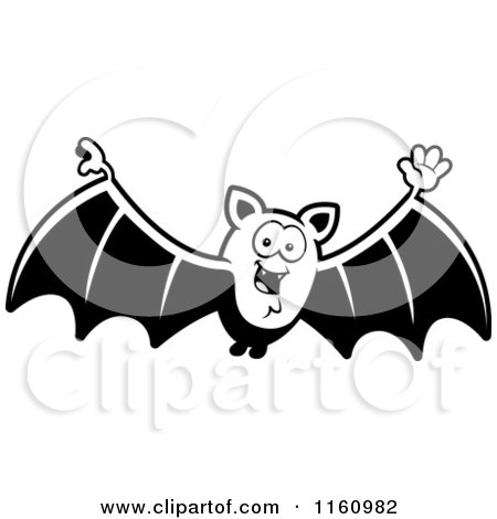 Cartoon of a Black And White Waving Vampire Bat - Royalty Free Vector Clipart by Cory Thoman