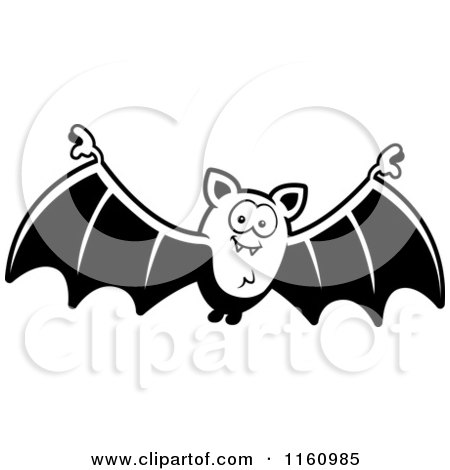 Cartoon of a Black And White Happy Vampire Bat - Royalty Free Vector Clipart by Cory Thoman