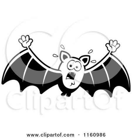 Cartoon of a Black And White Scared Vampire Bat - Royalty Free Vector Clipart by Cory Thoman