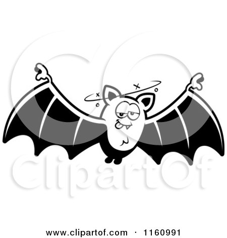 Cartoon of a Black And White Drunk Vampire Bat - Royalty Free Vector Clipart by Cory Thoman
