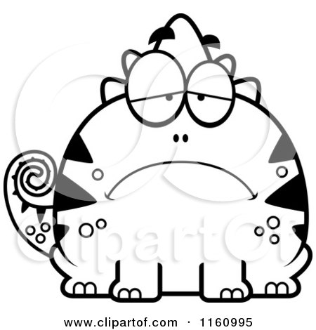 Cartoon of a Black And White Depressed Chameleon Lizard Mascot - Royalty Free Vector Clipart by Cory Thoman