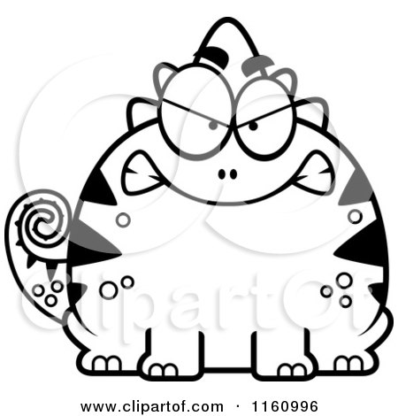 Cartoon of a Black And White Mad Chameleon Lizard Mascot - Royalty Free Vector Clipart by Cory Thoman