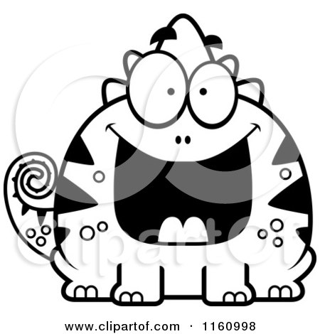 Cartoon of a Black And White Grinning Chameleon Lizard Mascot - Royalty Free Vector Clipart by Cory Thoman