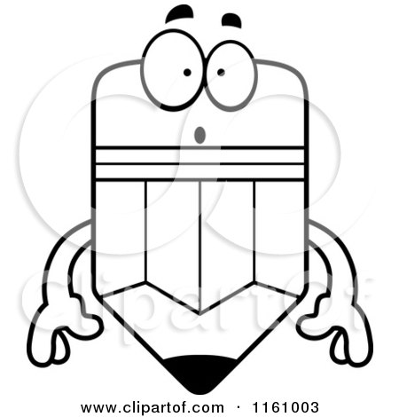 Cartoon of a Black And White Surprised Pencil Mascot Waving - Royalty Free Vector Clipart by Cory Thoman