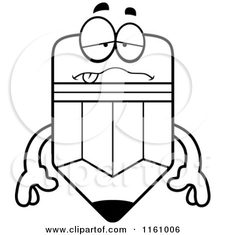 Cartoon of a Black And White Sick Pencil Mascot - Royalty Free Vector Clipart by Cory Thoman