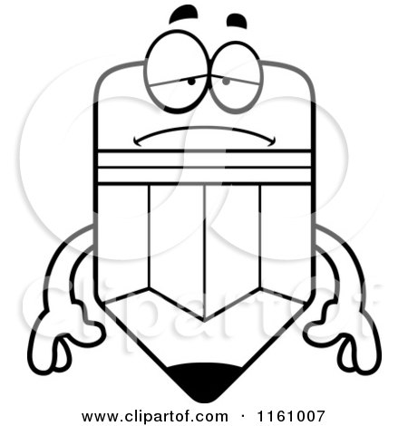 Cartoon of a Black And White Sad Pencil Mascot - Royalty Free Vector Clipart by Cory Thoman