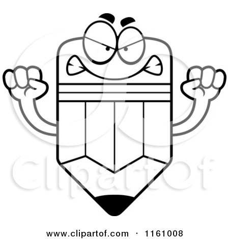 Cartoon of a Black And White Mad Pencil Mascot Waving Its Fists - Royalty Free Vector Clipart by Cory Thoman