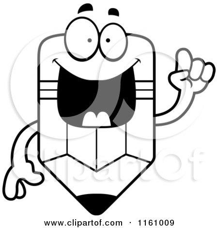 Cartoon of a Black And White Smart Pencil Mascot with an Idea - Royalty Free Vector Clipart by Cory Thoman