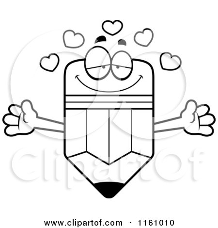Cartoon of an Amorous Pencil Mascot with Open Arms and Hearts - Royalty Free Vector Clipart by Cory Thoman