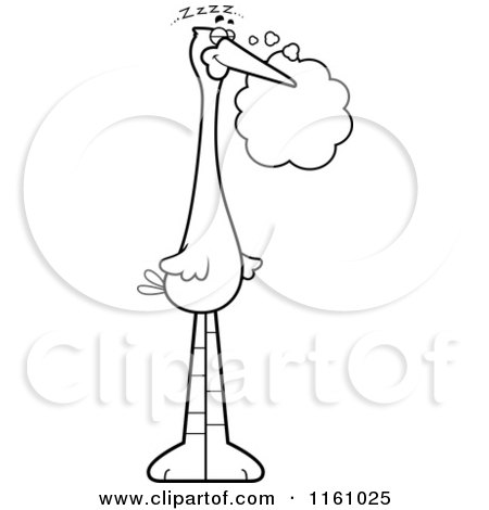 Cartoon of a Black And White Dreaming Stork Mascot - Royalty Free Vector Clipart by Cory Thoman