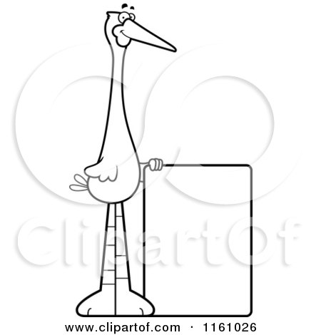 Cartoon of a Black And White Happy Stork Mascot with a Sign - Royalty Free Vector Clipart by Cory Thoman