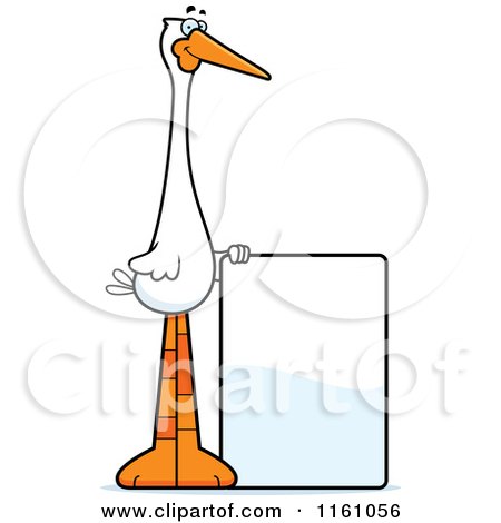 Cartoon of a Happy Stork Mascot with a Sign - Royalty Free Vector Clipart by Cory Thoman