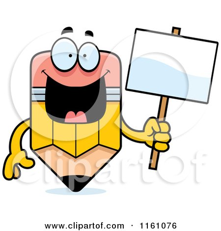 Cartoon of a Happy Pencil Mascot Holding a Sign - Royalty Free Vector Clipart by Cory Thoman