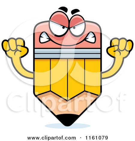 Cartoon of a Mad Pencil Mascot Waving Its Fists - Royalty Free Vector Clipart by Cory Thoman