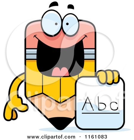 Cartoon of a Happy Pencil Mascot Holding an Alphabet Board - Royalty Free Vector Clipart by Cory Thoman