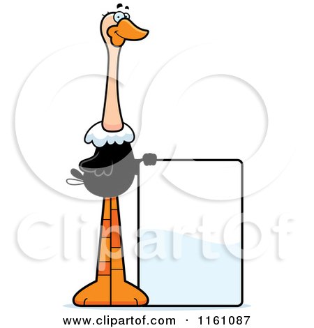 Cartoon of a Happy Ostrich Mascot with a Sign - Royalty Free Vector Clipart by Cory Thoman