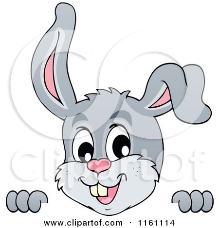 Cartoon of an Easter Bunny over a Sign - Royalty Free Vector Clipart by visekart