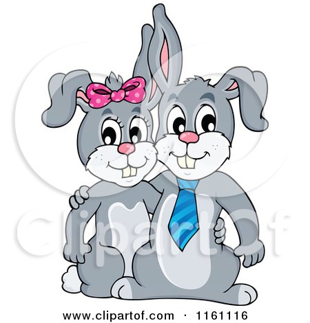 Cartoon of a Happy Bunny Rabbit Couple - Royalty Free Vector Clipart by visekart