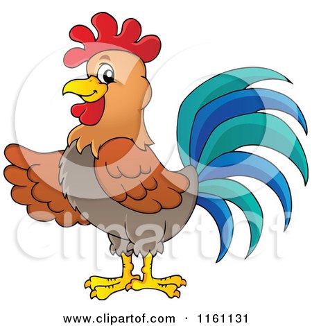 Cartoon of a Presenting Rooster - Royalty Free Vector Clipart by visekart