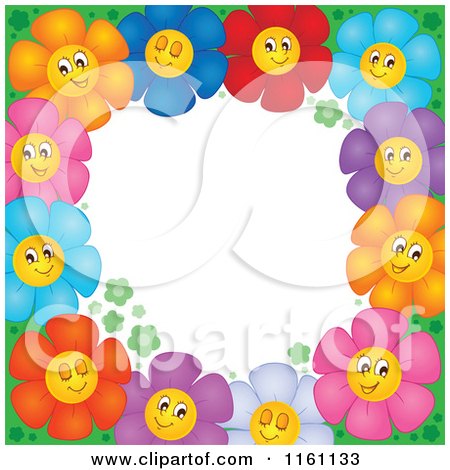 Cartoon of Colorful Daisy Flower Border Around White Copyspace - Royalty Free Vector Clipart by visekart