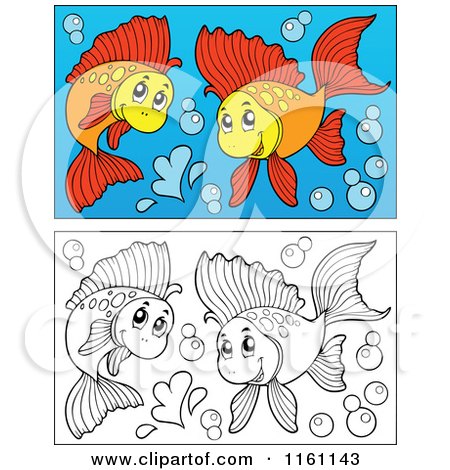 Cartoon of Outlined and Colored Fish 2 - Royalty Free Vector Clipart by visekart