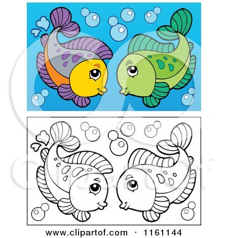 Cartoon of Outlined and Colored Fish - Royalty Free Vector Clipart by visekart