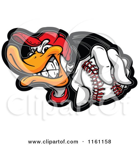 Cartoon of an Aggressive Duck Wearing a Hat and Holding out a Baseball - Royalty Free Vector Clipart by Chromaco